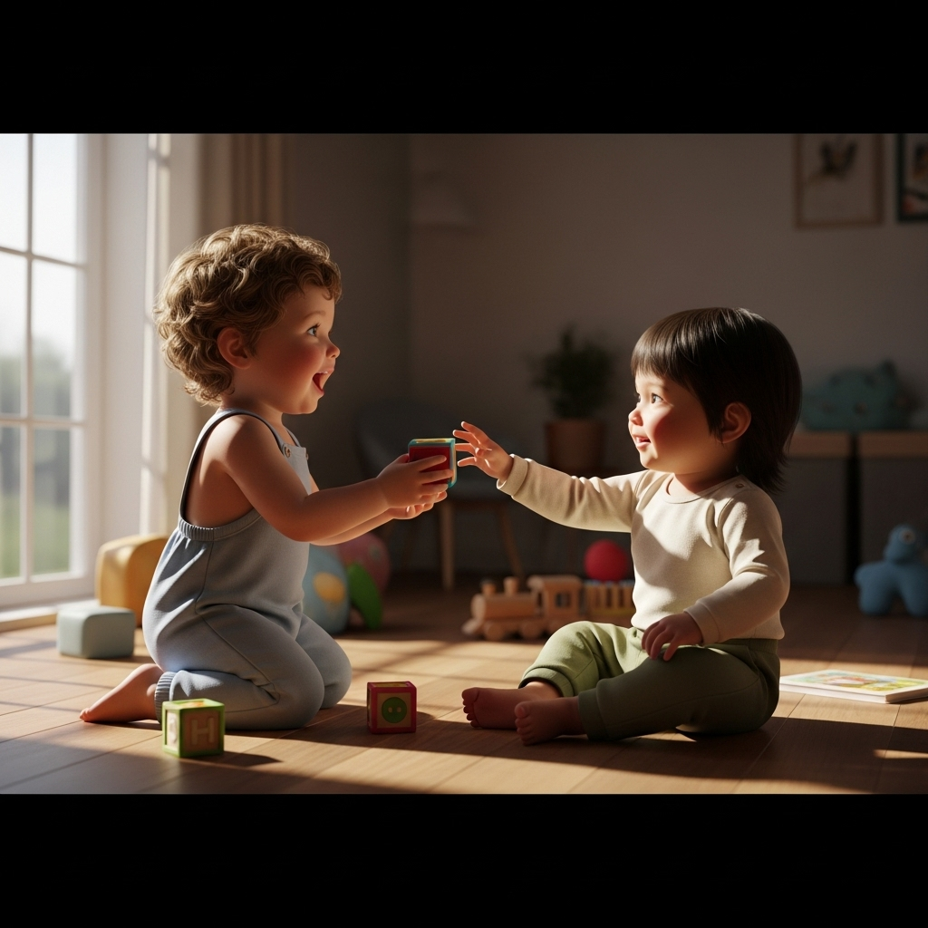 New UK Report: Pandemic's 3 Key Impacts on Children 4 Two toddlers playing together, representing the importance of early years social development as detailed in the new uk report.