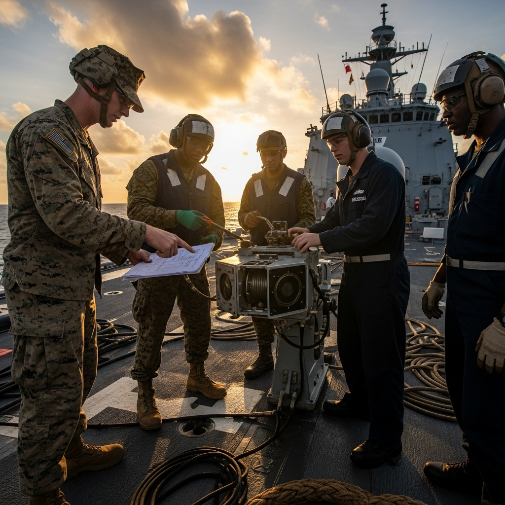 US Deployment in Caribbean: 1 Official Denies Training 4 US and Guyanese military personnel collaborating on the deck of a ship, illustrating the joint nature of the us deployment.