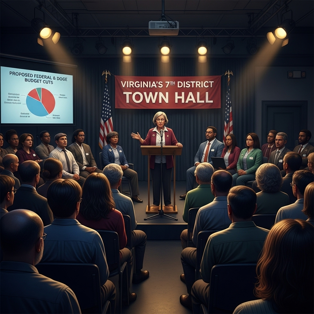 , doge cuts: 1 VA House Seat Hinges on Trump's Plan 4 Voters at a town hall meeting in Virginia's 7th district discussing the potential impact of federal , doge cuts on their community.